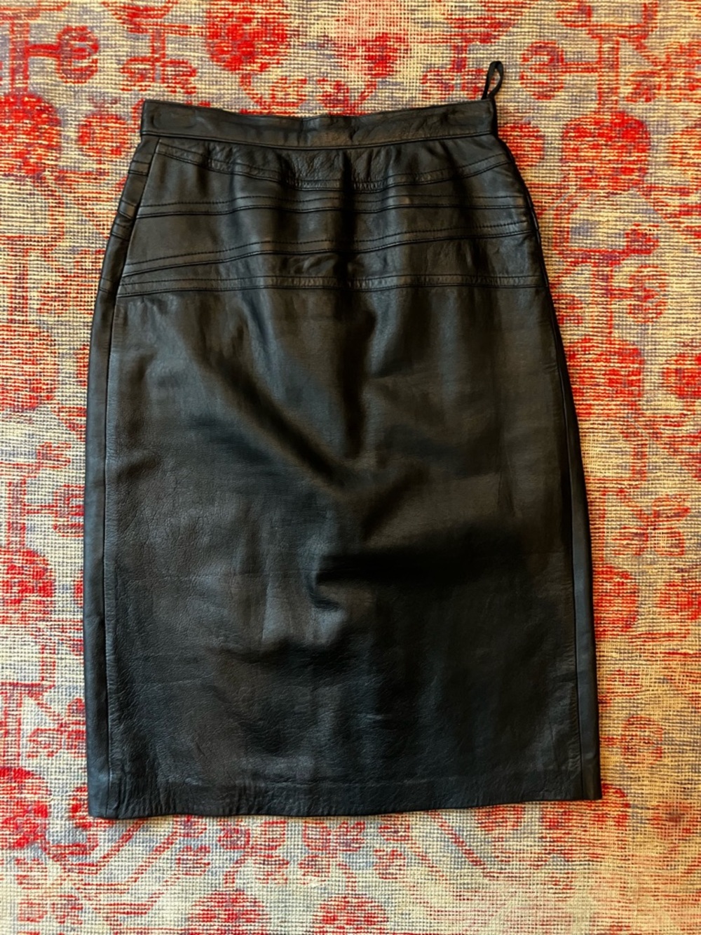 Classic Black Leather Pencil Skirt